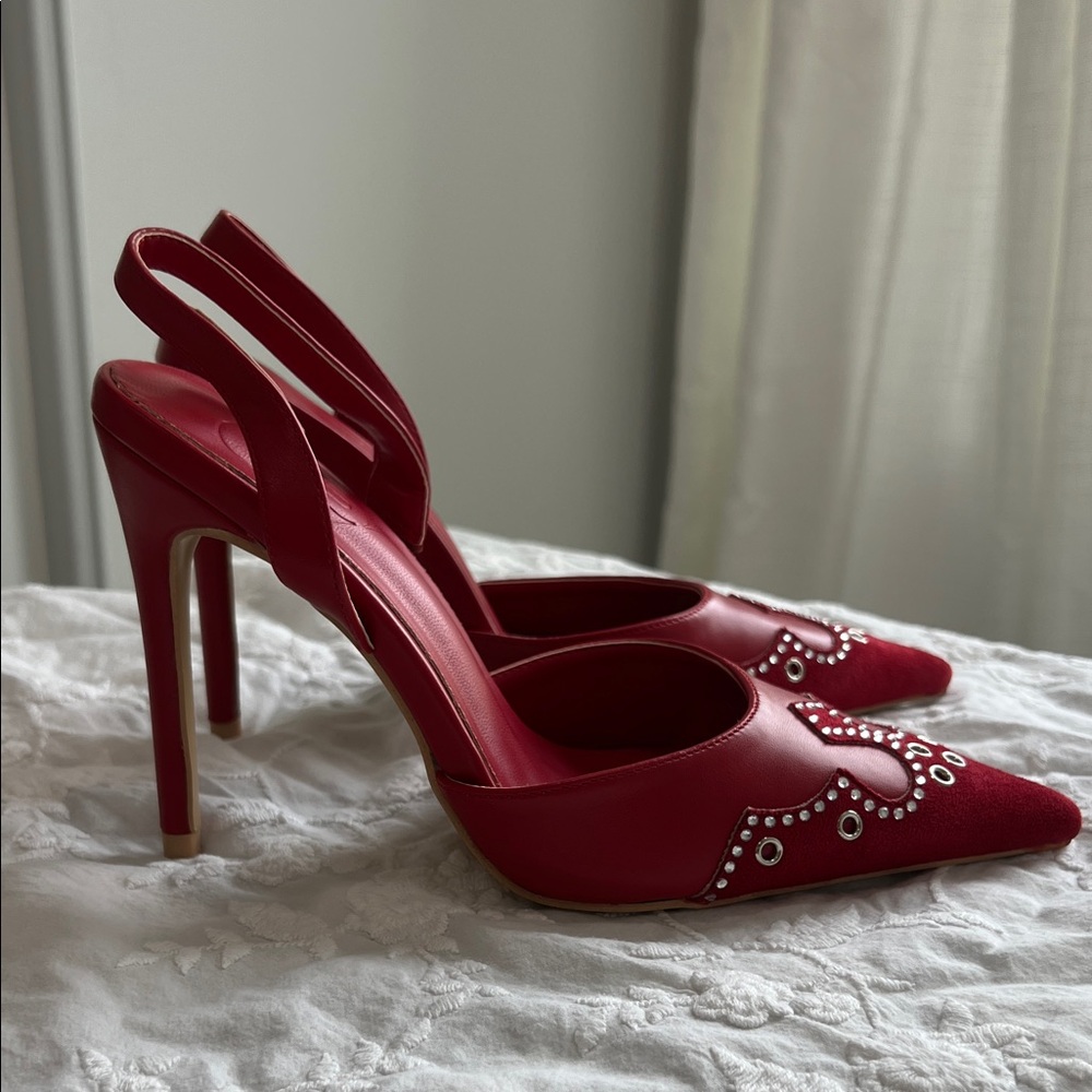 Elegant Burgundy Heels with Rhinestone Detailing